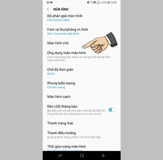 Chọn mục toàn màn hình